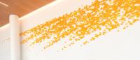 A yellow wall art sculpture in Columbia Nursing's rooftop event space.